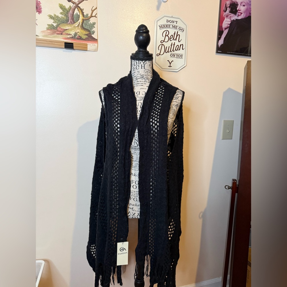 Black Open-Knit Women's Sweater
